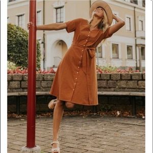 NWOT Roolee “Tanya Plaid” burnt orange dress, M